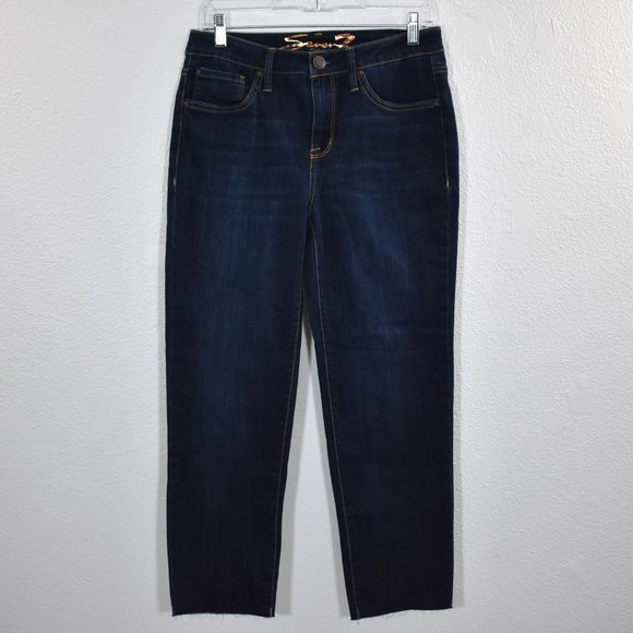 Seven7 Denim - Seven 7 Tower Straight Crop Raw Ankle Blue Jeans Size 4‎ Excellent Condition